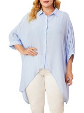 Plus Size Women Lapel High Low Asymmetrical 3/4 Sleeve Casual Longline Shirts
